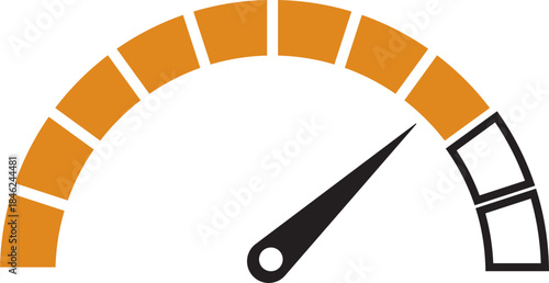 Speed Meter Icon. Speed indicator sign. Performance concept. Fast speed sign. Vector scale, level of performance. Speed dial indicator. Infographic of risk, gauge, score progress.