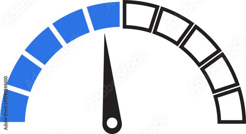 Speed Meter Icon. Speed indicator sign. Performance concept. Fast speed sign. Vector scale, level of performance. Speed dial indicator. Infographic of risk, gauge, score progress.