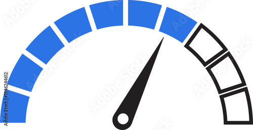 Speed Meter Icon. Speed indicator sign. Performance concept. Fast speed sign. Vector scale, level of performance. Speed dial indicator. Infographic of risk, gauge, score progress.