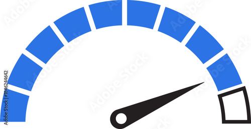 Speed Meter Icon. Speed indicator sign. Performance concept. Fast speed sign. Vector scale, level of performance. Speed dial indicator. Infographic of risk, gauge, score progress.