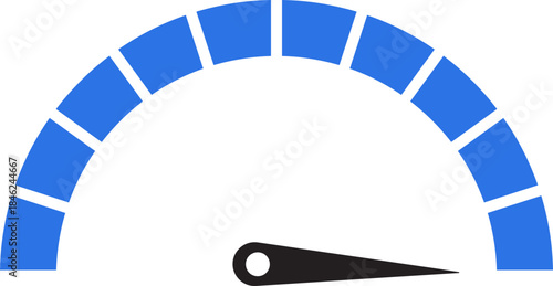 Speed Meter Icon. Speed indicator sign. Performance concept. Fast speed sign. Vector scale, level of performance. Speed dial indicator. Infographic of risk, gauge, score progress.