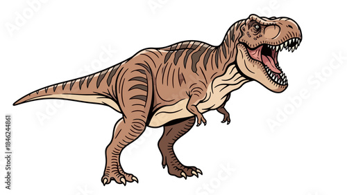 Brown Tyrannosaurus Rex Dinosaur Roaring with Open Mouth and Sharp Teeth