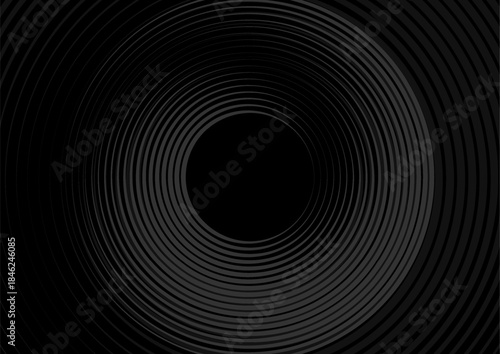 Dark grey circular spiral lines abstract futuristic tech background. Vector minimal black design
