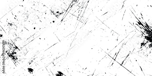Abstract grunge texture featuring black scratches, scuffs, dust specks, and distressed an overlay for adding authentic vintage, worn, retro background.