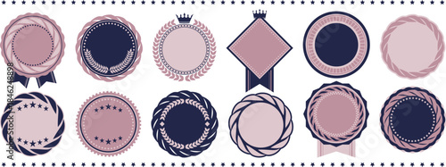 ビンテージエンブレムフレーム12種セット　ピンク＆ネイビーブルー