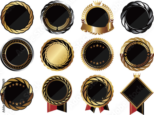 高級感のあるメタリックエンブレムフレーム12種セット　ブラック