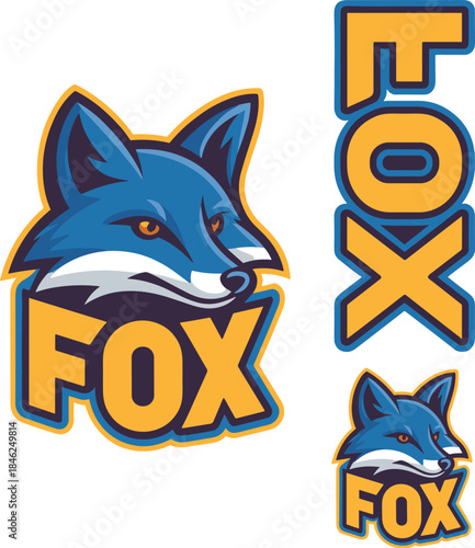 Dynamic modern fox mascot logo design featuring sleek blue and white fox illustration with bold typography for sports teams brands gaming merchandise and digital branding on dark background