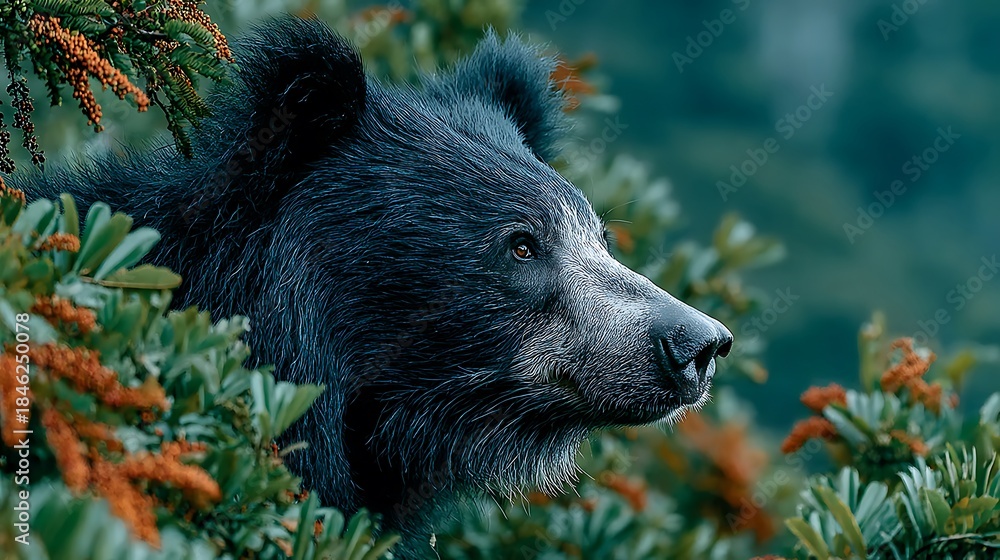 Obraz premium Sloth bear sitting forest clearing thick fur wallpapers