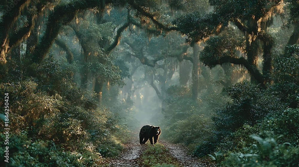 Obraz premium Sloth bear walking lush green jungle wallpapers