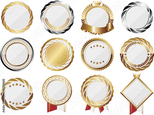 高級感のあるメタリックエンブレムフレーム12種セット　ホワイト