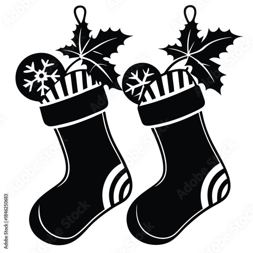 christmas stockings line art silhouette vector illustration