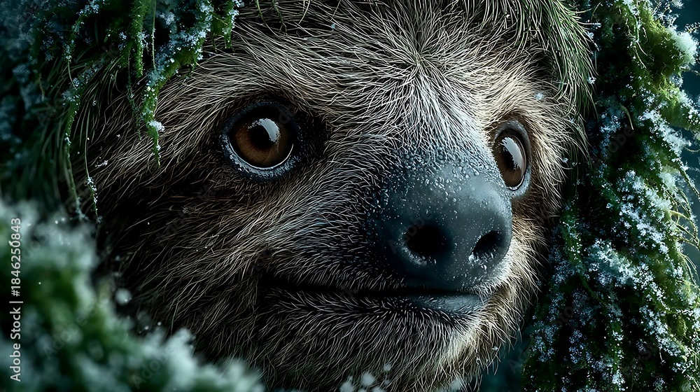 Obraz premium Sloth hanging tropical tree branch illustrator