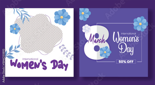 Womens Day celebration 8 March social media posts, banner, ads and square flyer poster template, modern web banner floral vector illustration background for marketing advertising promo design