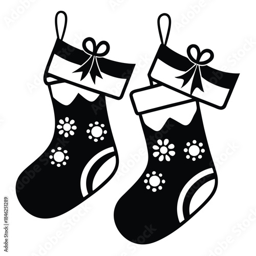 christmas stockings line art silhouette vector illustration