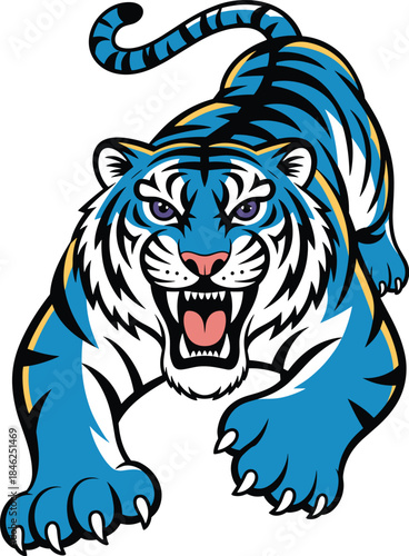 powerful fierce aggressive majestic tiger roaring in a stylized modern digital illustration emphasizing strength courage protection wildlife nature conservation esport branding fierce animal art for m