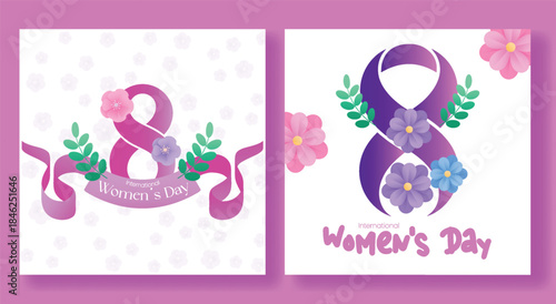 Women’s Day 8 March celebration social media marketing ads design for social media square flyer poster design, 8 floral vector illustration web banner background with 8 March illustration design