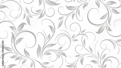 Seamless Vintage Swirls and Leaves Floral Pattern on White Background