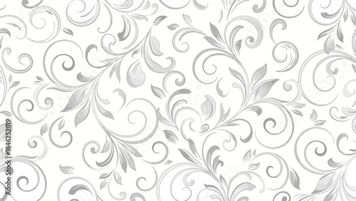 Elegant Swirling Floral Seamless Pattern with Delicate Leaves on White Background