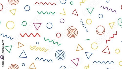 Colorful Geometric Doodles Seamless Vector Pattern on White Background