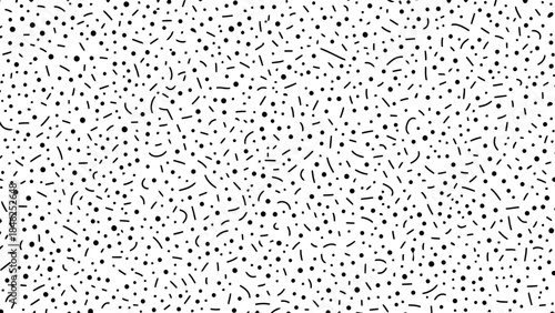 Abstract Black and White Dotted and Dashed Pattern on White Background