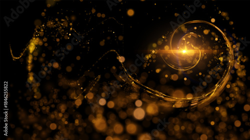 Golden spiral composed of shimmering golden light trails, fireworks, and gold confetti vibe. For holiday marketing campaigns (New Year, Christmas), wedding invitation suites, anniversary announcements