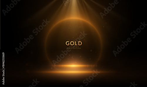 Prestige round award frame from glowing golden bokeh light. Elegant, ceremonial border for high achievement and honor, perfect for corporate recognition graphics, certificates, and award presentations