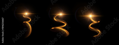 Elegant and modern abstract vector background with flowing golden light lines. Ideal for luxury branding, fashion presentations, wedding invitations, corporate identity. Dynamic bright light in motion