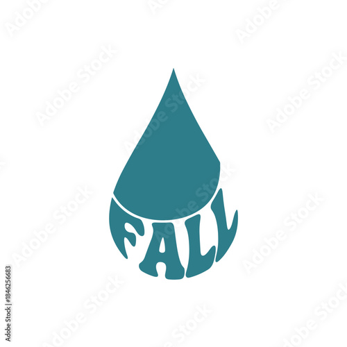 Stylized water droplet design with the word "FALL" integrated