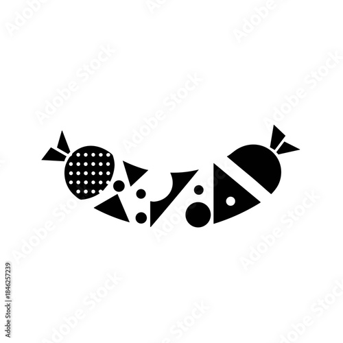 Stylized sausage illustration with geometric patterns