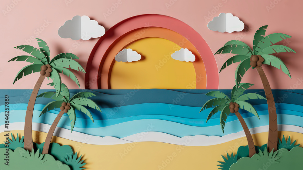 Obraz premium Paper craft beach sunset