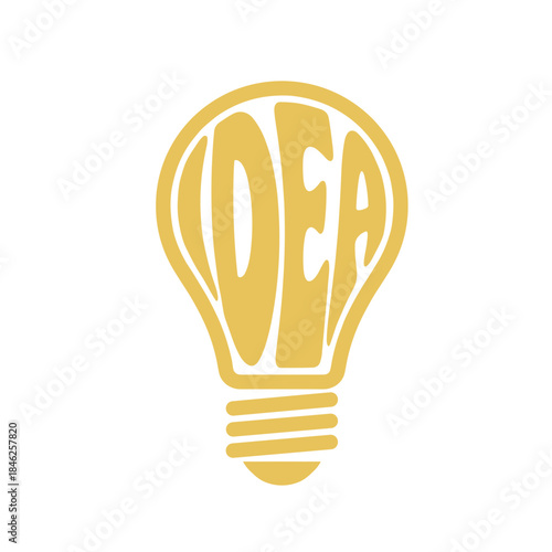 Stylized light bulb illustration with bold text "IDEA"