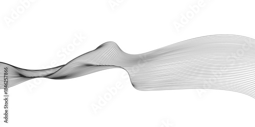 Abstract vector wavy lines flowing smooth curve black grey gradient isolated on transparent background in concept of technology, science, music, modern.