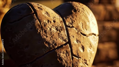 Wallpaper Mural Textured Cracked Stone Heart Sculpture in Warm Golden Light, Representing Brokenness and Emotional Pain Torontodigital.ca