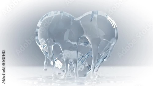 Wallpaper Mural Realistic 3D Animation of a Clear Ice Heart Melting on a White Background. Concept: Love, Breakup, Emotions, Fragility, Time Passing, Sadness. Torontodigital.ca