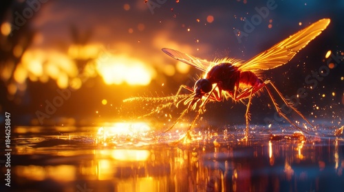 Glowing insect at sunrise
