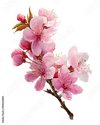 Pink Cherry Blossoms on Branch isolated on transparent background