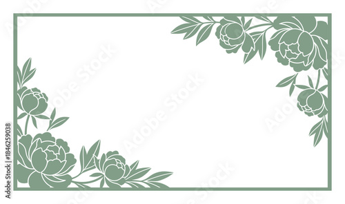 Green Floral Frame with Peonies Illustration Background Border Template