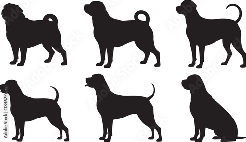 Collection of Dog Silhouettes in Various Poses and Angles