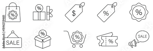 Discount line icon set. Price tags and promotion symbol. Discount tag line icon set. special offer sale percentage symbol price tags for promotion. Vector illustration.