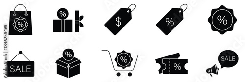 Discount solid icon set. Price tags and promotion symbol. Discount tag solid icon set. special offer sale percentage symbol price tags for promotion. Vector illustration.