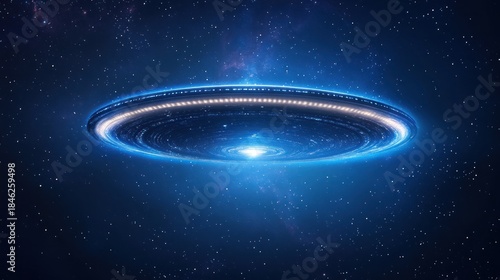 Glowing flying saucer in outer space