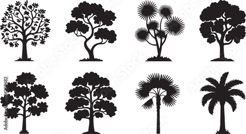 Collection of Silhouette Trees Nature Illustration Set