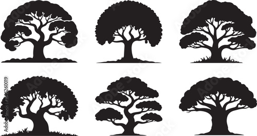 Collection of Tree Silhouettes Nature Background Decorative Art