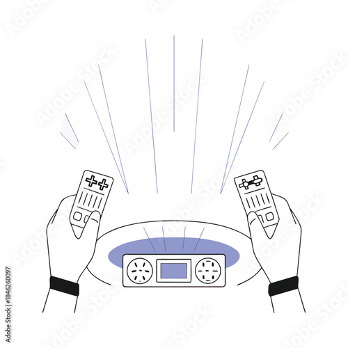 Gaming Console Controller and Hands in Action Vector Illustration