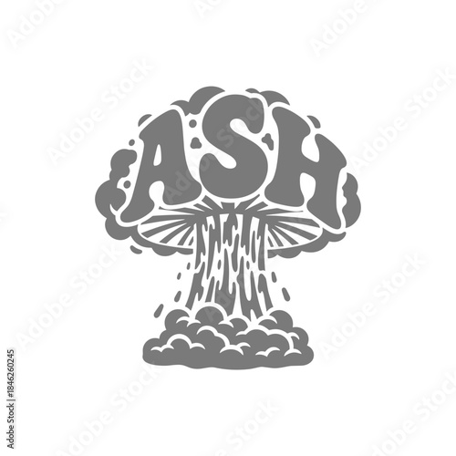Stylized explosion illustration with the word "ASH" in bold typography
