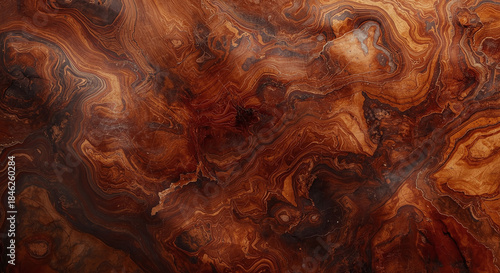  Rich abstract brown marble texture with swirling natural stone pattern, polished luxury surface background for interior design and modern architecture