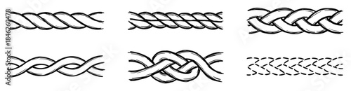 Hand-drawn Black and White Rope Braids Illustrations Set in Different Styles
