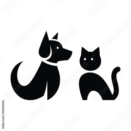 Minimalist black silhouettes of a dog and a cat representing pets and veterinary care