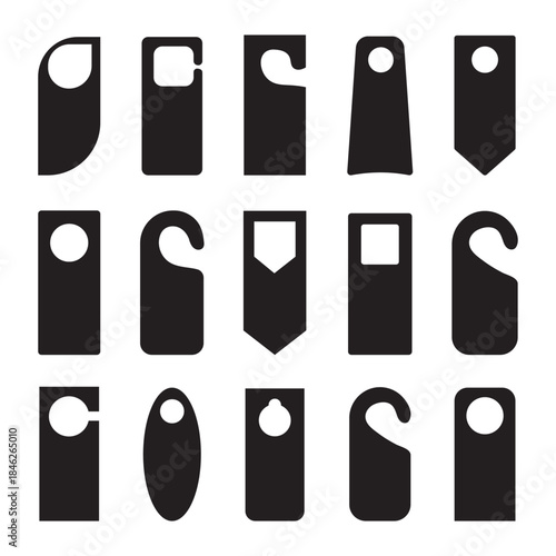 Door hanger icon vector set. Silhouette of hotel doorhanger vector symbol design for app, logo, web and more. Empty door flyer or do not disturb icon Vector illustration.