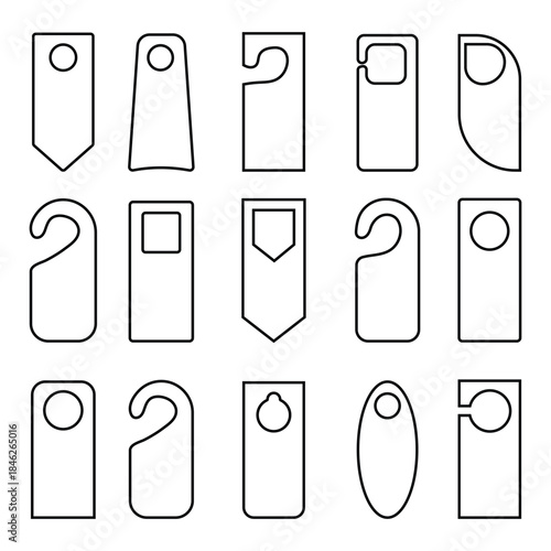 Outline icon of Door hanger vector set. Silhouette of hotel doorhanger vector symbol design for app, logo, web and more. Empty door flyer or do not disturb icon Vector illustration.